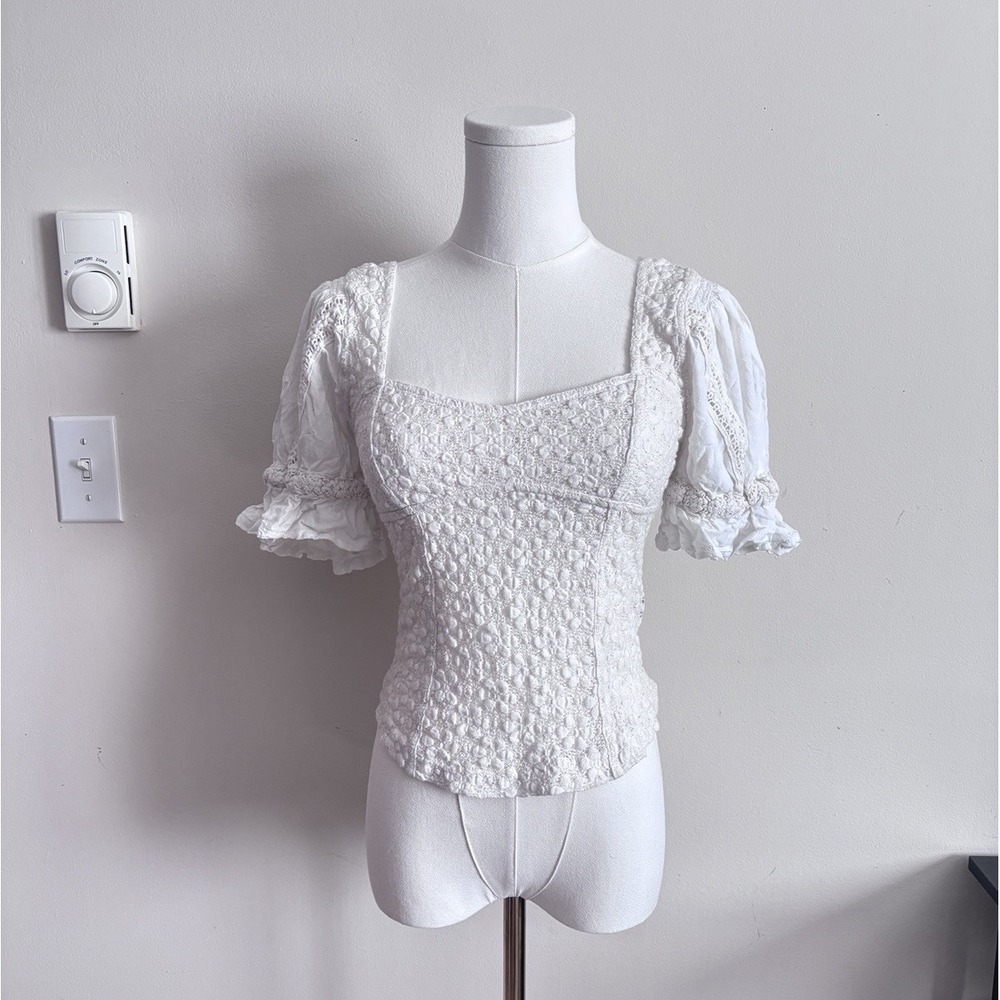 Free People Romantic Cottage Boho Square Neck Top Floral Cute XS Fairy Whimsy